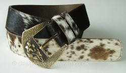 Black,Brown and White  Hair Cowhide Belt with Vintage Buckle