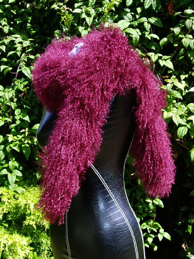 Burgundy Wine Mongolian Sheepskin Scarf 58 inch