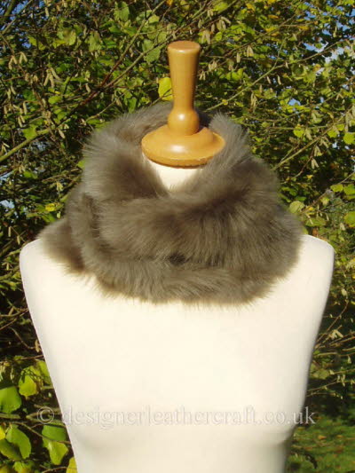 44 inch Taupe Toscana Shearling Scarf Worn as a Snood