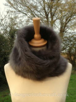 46 inch Grey Nappalan Toscana Shearling Scarf Worn as a Snood
