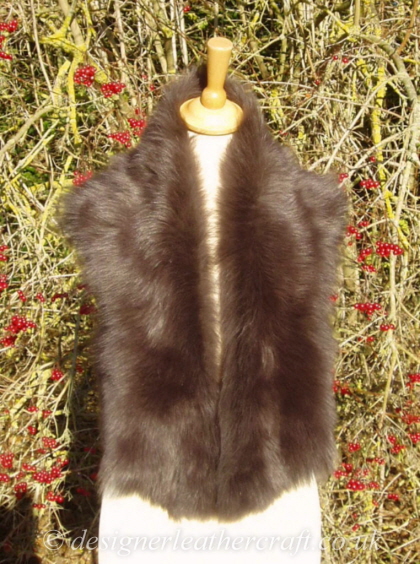 47 inch Soft Chocolate Brown Toscana Shearling Scarf S8 Worn as a Collar