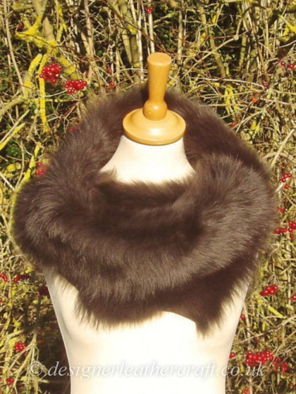 47 inch Soft Chocolate Brown Toscana Shearling Scarf S8 Worn as a Snood