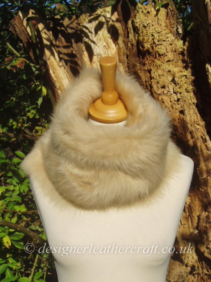 48 inch Biscuit Beige Toscana Shearling Scarf Worn as a Snood