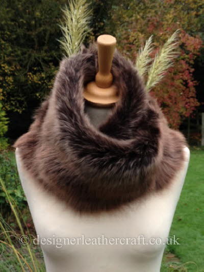 50 inch Camel Brown Toscana Shearling Scarf Worn as a Snood