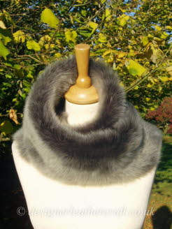 52 inch Grey Brisa Toscana Shearling Scarf Worn as a Snood