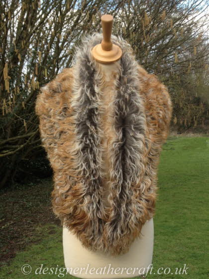 52 inch Pavane Tigrado Shearling Scarf Worn as a Collar