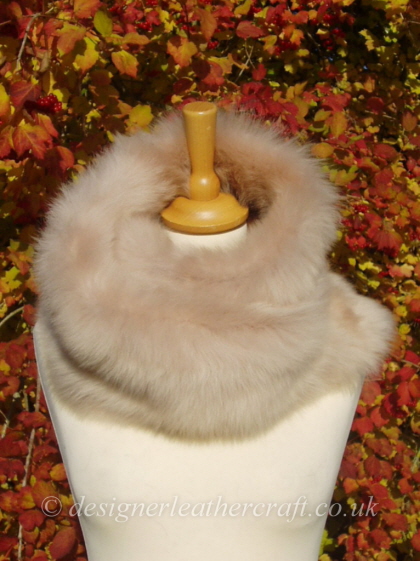 55 inch Marron Glace Toscana Shearling Scarf Worn as a Snood