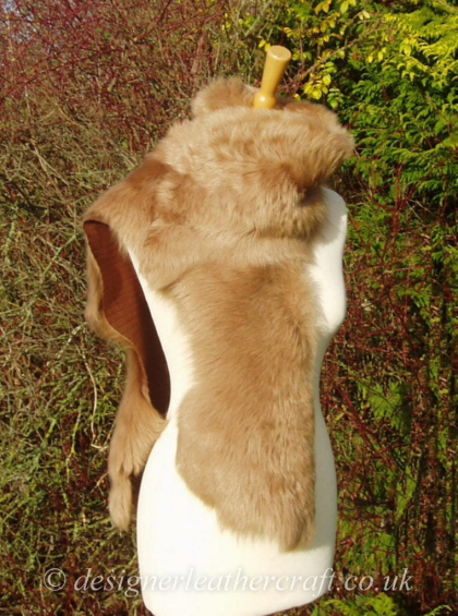 70 inch Toffee Coppertone Toscana Shearling Scarf S3 Over the Shoulder