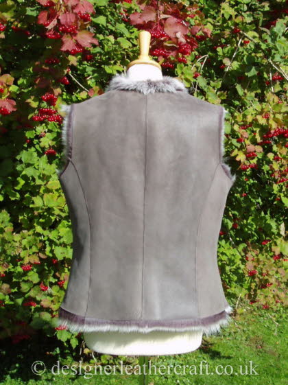 Back of the Lavender Grey Toscana Shearling Gilet BL23