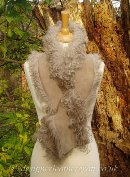 Beige Suede Side of the 44 inch Taupe Pintos Tigrado Shearling Scarf