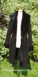 Black Toscana Shearling Coat with Buttons