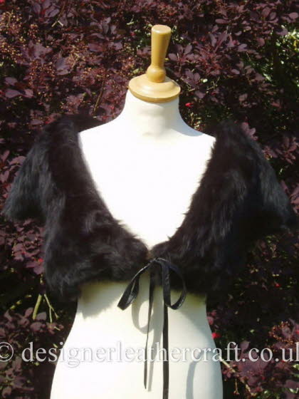 Black Toscana Shearling Wrap with Leather Ties