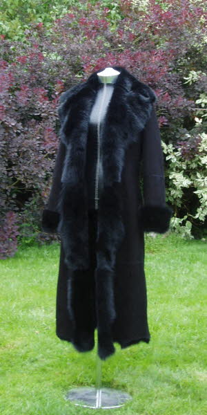Black on Black Calf Length Shearling Coat