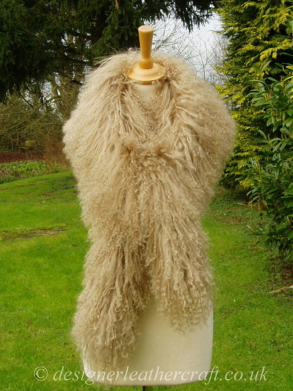 Camel Mongolian Sheepskin Scarf Knotted