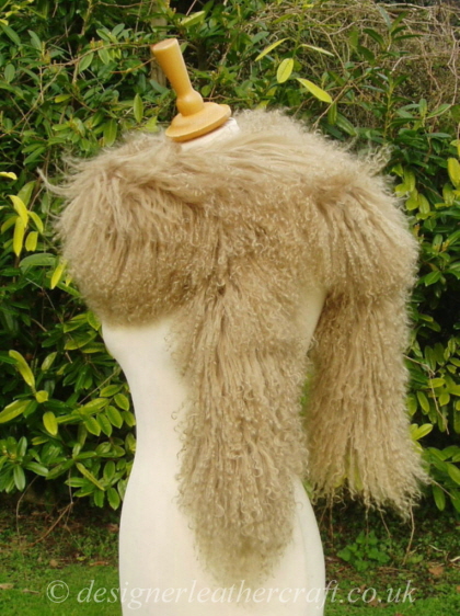 Camel Mongolian Sheepskin Scarf Thrown over the Shoulder