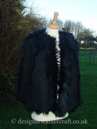 Pyramid Cut Toscana Shearling Cape in Black