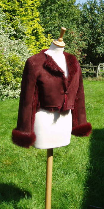 Reversible Burgundy Sheepskin Cropped Jacket