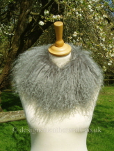 Shaggy Fluffy Grey Mongolian Sheepskin Tippet