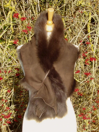 Suede Side of the 47 inch Soft Chocolate Brown Toscana Shearling Scarf S8