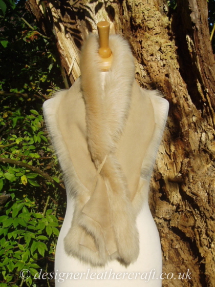 Suede Side of the 48 inch Biscuit Beige Toscana Shearling Scarf