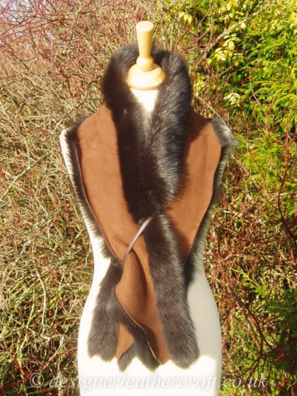Suede Side of the 54 inch Marron Brown Toscana Shearling Scarf S9