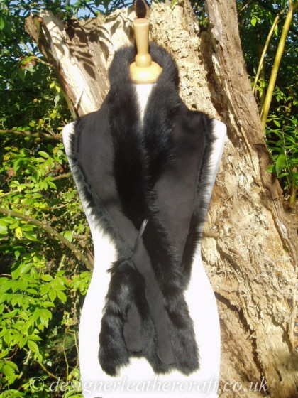Suede Side of the 56 inch Black Toscana Shearling Scarf